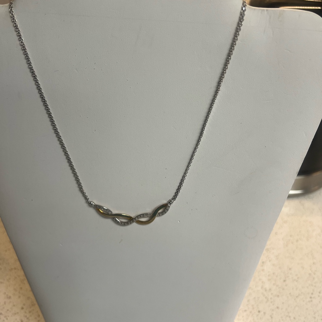 Sterling Silver  Genuine Diamond Necklace With Gold Over Sterling Accents